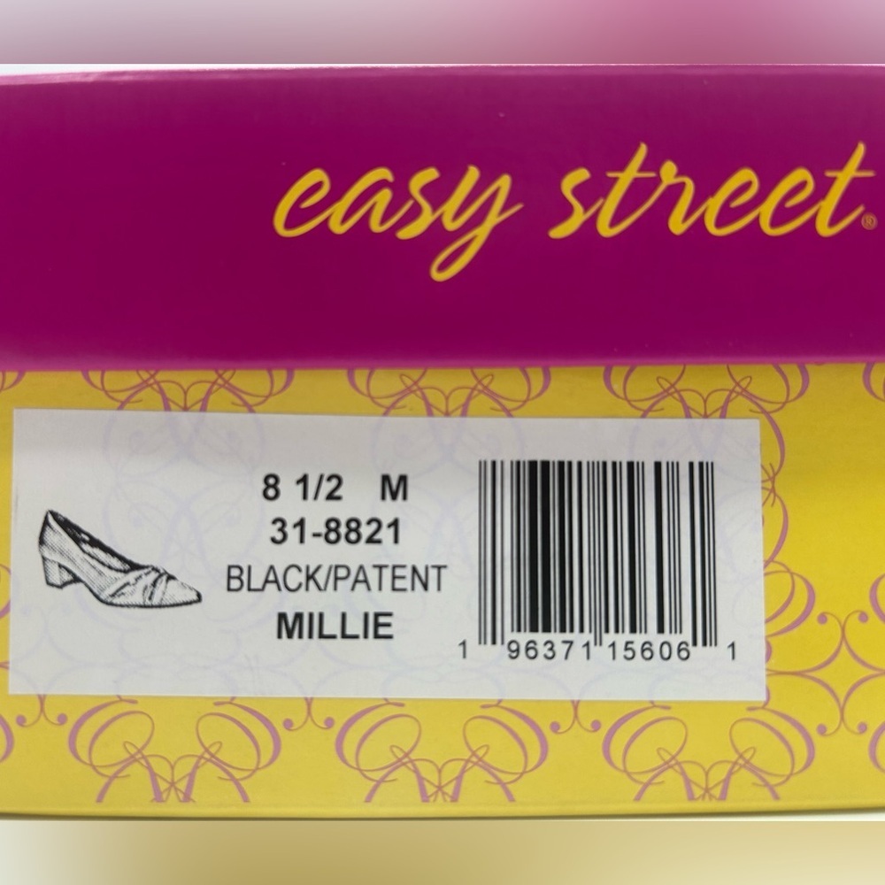 Easy Street Millie Black Pumps Size 8.5 M Low Block Heel with Patent Toe NWB - Picture 10 of 12